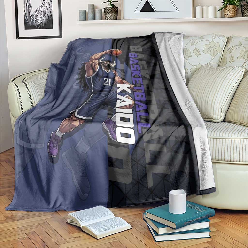 Kaido One Piece Basketball Theme Navy and Black Design Blanket with Dragon Skull Emblem and Power Dunk Pose - The Mazicc