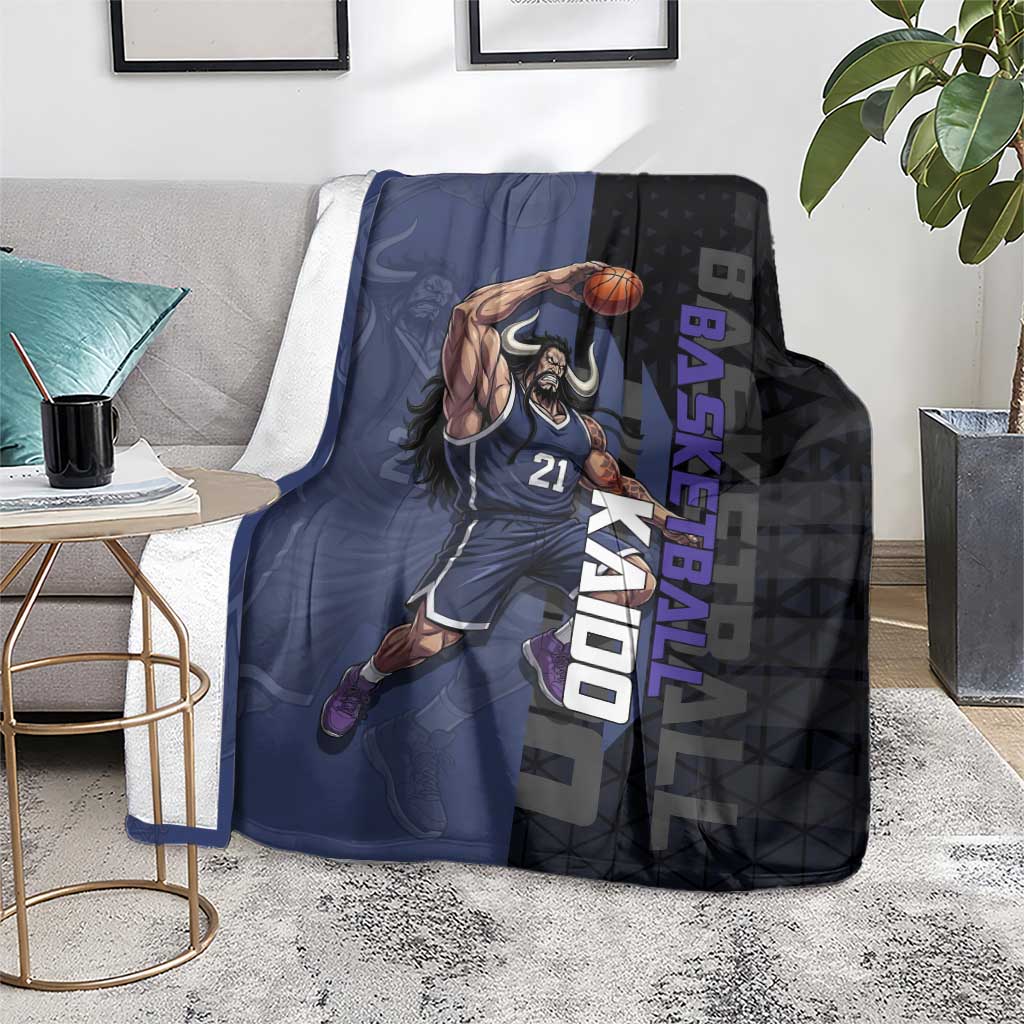 Kaido One Piece Basketball Theme Navy and Black Design Blanket with Dragon Skull Emblem and Power Dunk Pose - The Mazicc