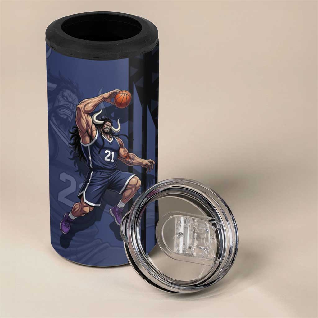 Kaido One Piece Basketball Theme Navy and Black Design 4 in 1 Can Cooler Tumbler with Dragon Skull Emblem and Power Dunk Pose - The Mazicc