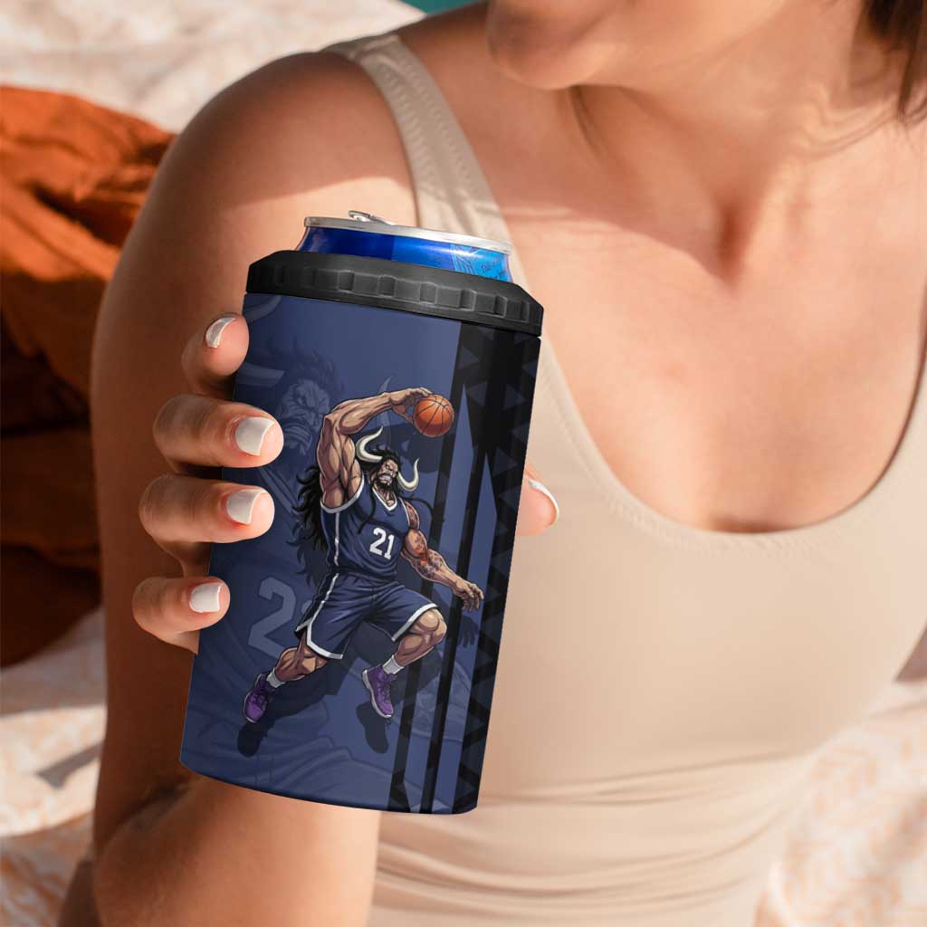 Kaido One Piece Basketball Theme Navy and Black Design 4 in 1 Can Cooler Tumbler with Dragon Skull Emblem and Power Dunk Pose - The Mazicc
