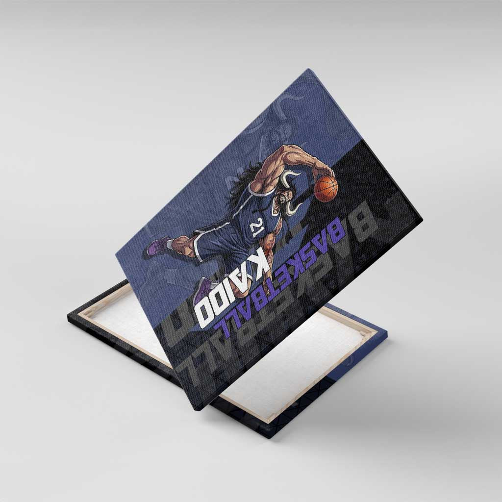 Kaido One Piece Basketball Theme Navy and Black Design Canvas Wall Art with Dragon Skull Emblem and Power Dunk Pose - The Mazicc