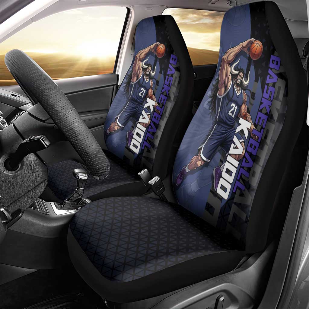 Kaido One Piece Basketball Theme Navy and Black Design Car Seat Cover with Dragon Skull Emblem and Power Dunk Pose - The Mazicc