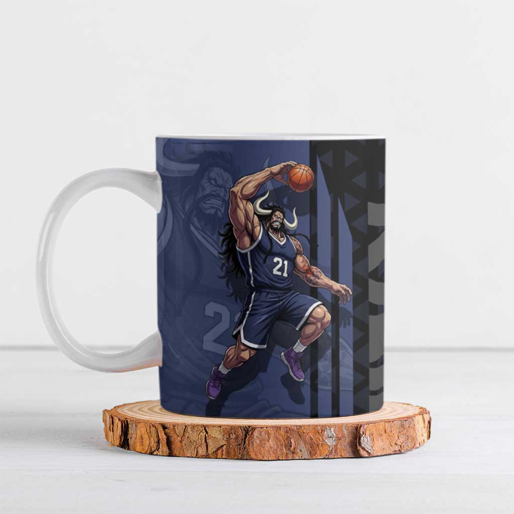 Kaido One Piece Basketball Theme Navy and Black Design Ceramic Mug with Dragon Skull Emblem and Power Dunk Pose - The Mazicc