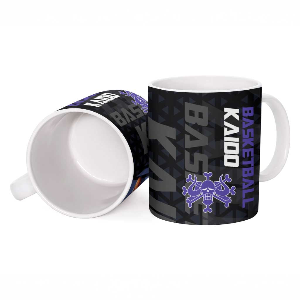 Kaido One Piece Basketball Theme Navy and Black Design Ceramic Mug with Dragon Skull Emblem and Power Dunk Pose - The Mazicc