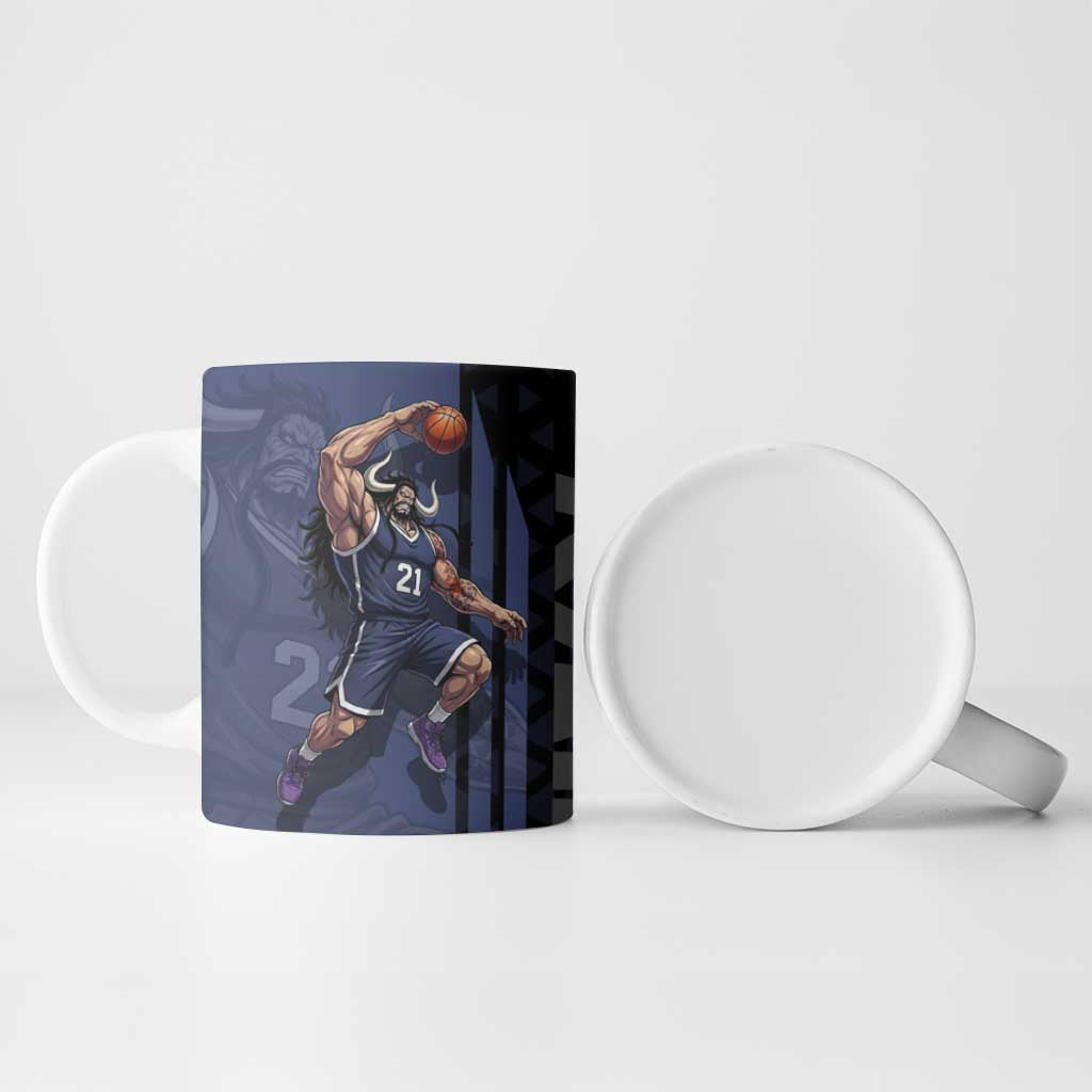 Kaido One Piece Basketball Theme Navy and Black Design Ceramic Mug with Dragon Skull Emblem and Power Dunk Pose - The Mazicc