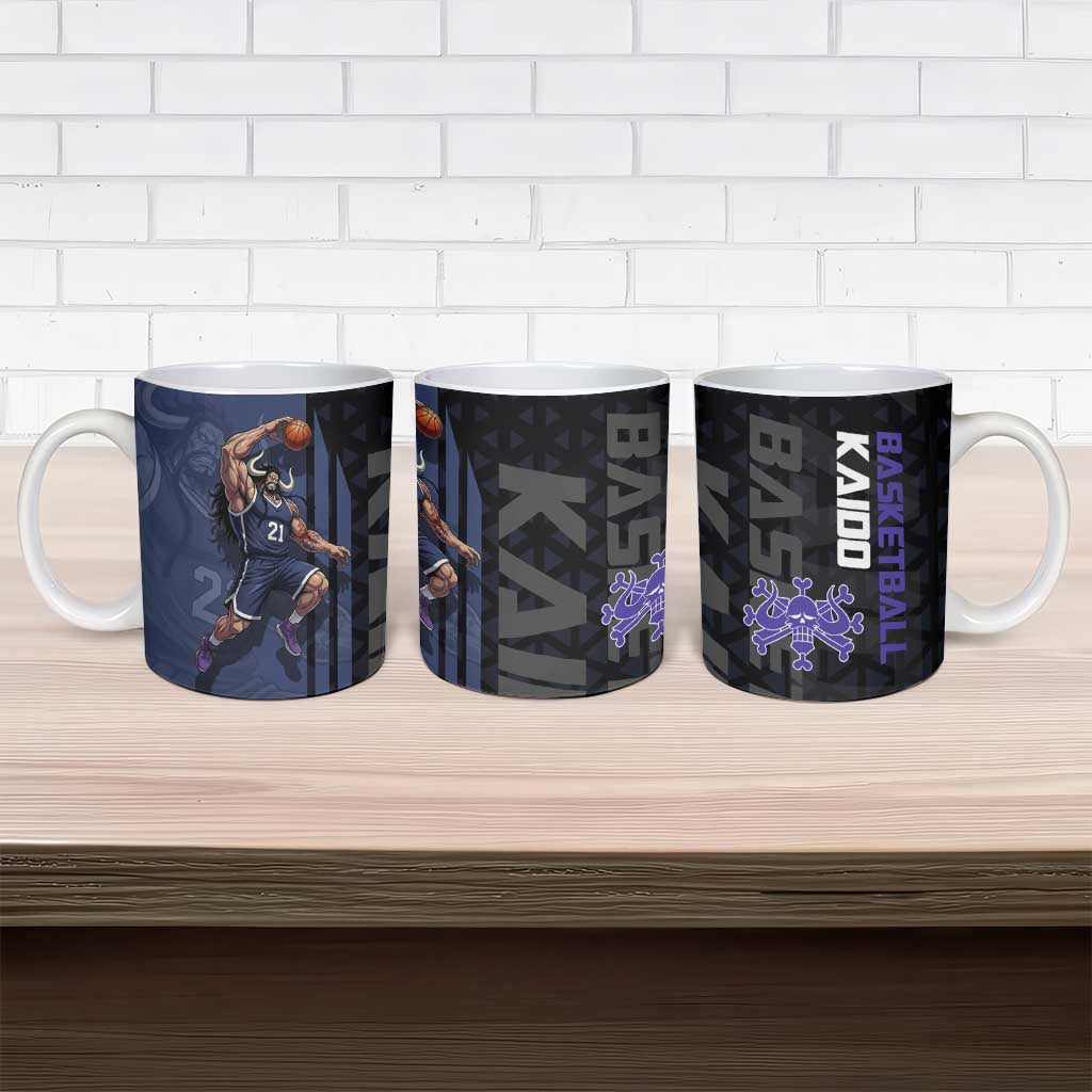 Kaido One Piece Basketball Theme Navy and Black Design Ceramic Mug with Dragon Skull Emblem and Power Dunk Pose - The Mazicc
