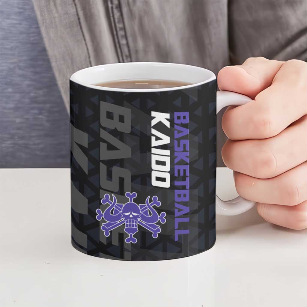 Kaido One Piece Basketball Theme Navy and Black Design Ceramic Mug with Dragon Skull Emblem and Power Dunk Pose - The Mazicc