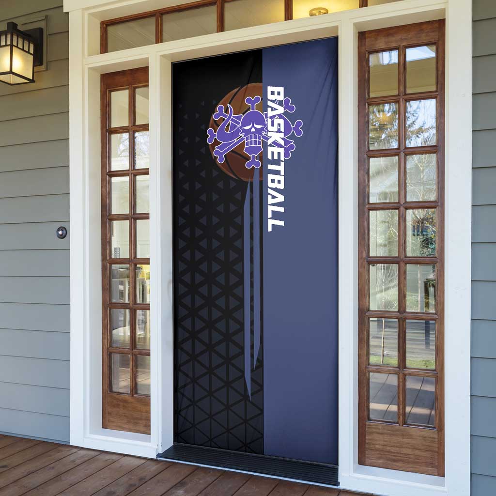 Kaido One Piece Basketball Theme Navy and Black Design Door Cover with Dragon Skull Emblem and Power Dunk Pose - The Mazicc