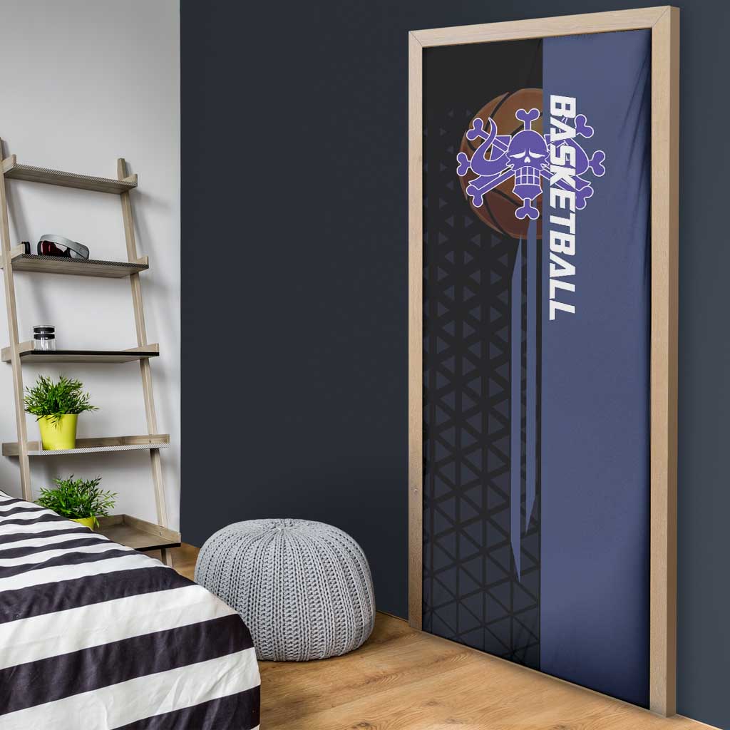 Kaido One Piece Basketball Theme Navy and Black Design Door Cover with Dragon Skull Emblem and Power Dunk Pose - The Mazicc