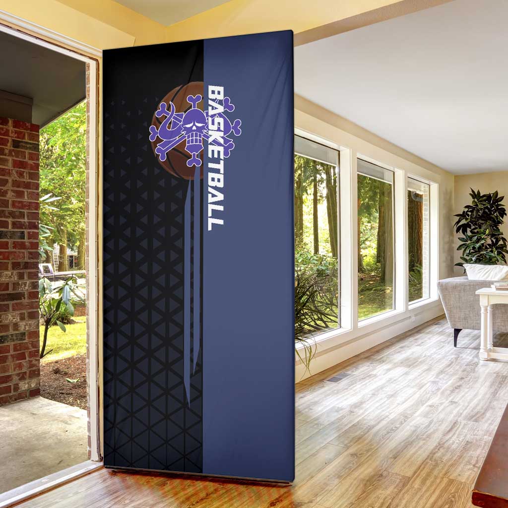 Kaido One Piece Basketball Theme Navy and Black Design Door Cover with Dragon Skull Emblem and Power Dunk Pose - The Mazicc