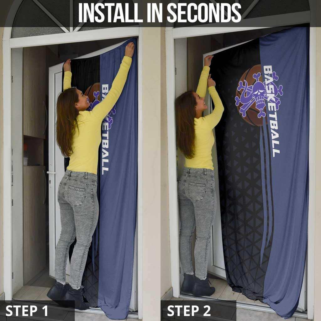 Kaido One Piece Basketball Theme Navy and Black Design Door Cover with Dragon Skull Emblem and Power Dunk Pose - The Mazicc