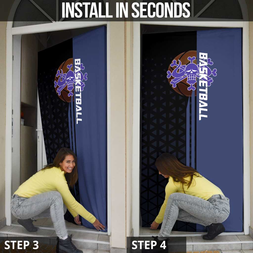 Kaido One Piece Basketball Theme Navy and Black Design Door Cover with Dragon Skull Emblem and Power Dunk Pose - The Mazicc