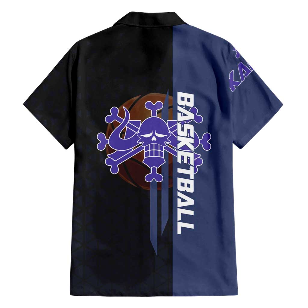 Kaido One Piece Basketball Theme Navy and Black Design Family Matching Tank Maxi Dress and Hawaiian Shirt with Dragon Skull Emblem and Power Dunk Pose