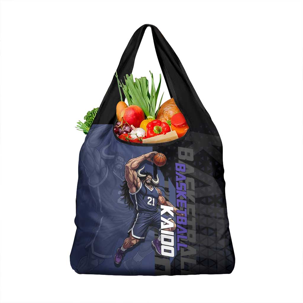 Kaido One Piece Basketball Theme Navy and Black Design Grocery Bag with Dragon Skull Emblem and Power Dunk Pose - The Mazicc