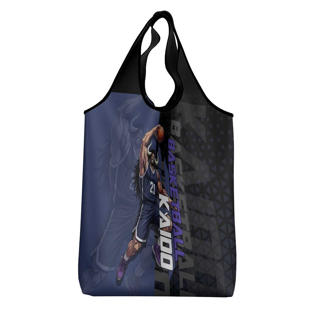Kaido One Piece Basketball Theme Navy and Black Design Grocery Bag with Dragon Skull Emblem and Power Dunk Pose - The Mazicc