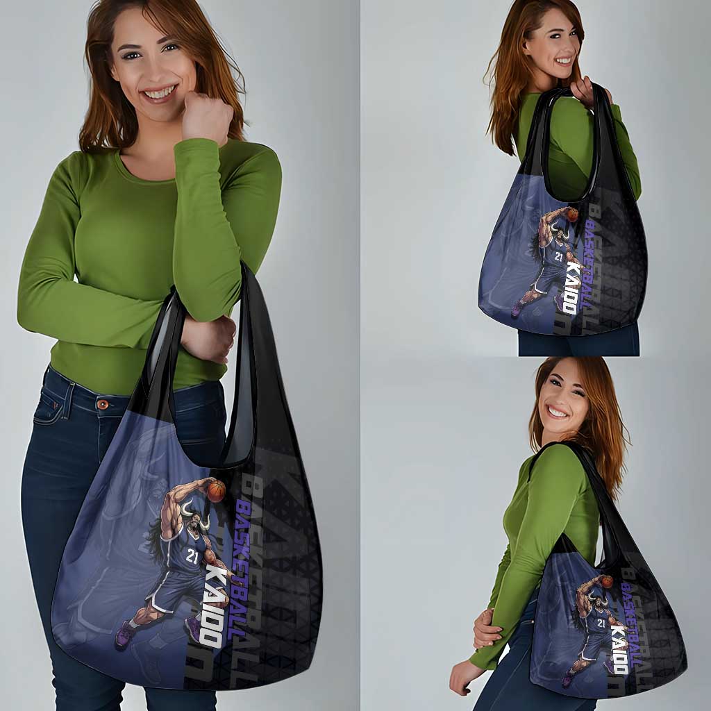 Kaido One Piece Basketball Theme Navy and Black Design Grocery Bag with Dragon Skull Emblem and Power Dunk Pose - The Mazicc