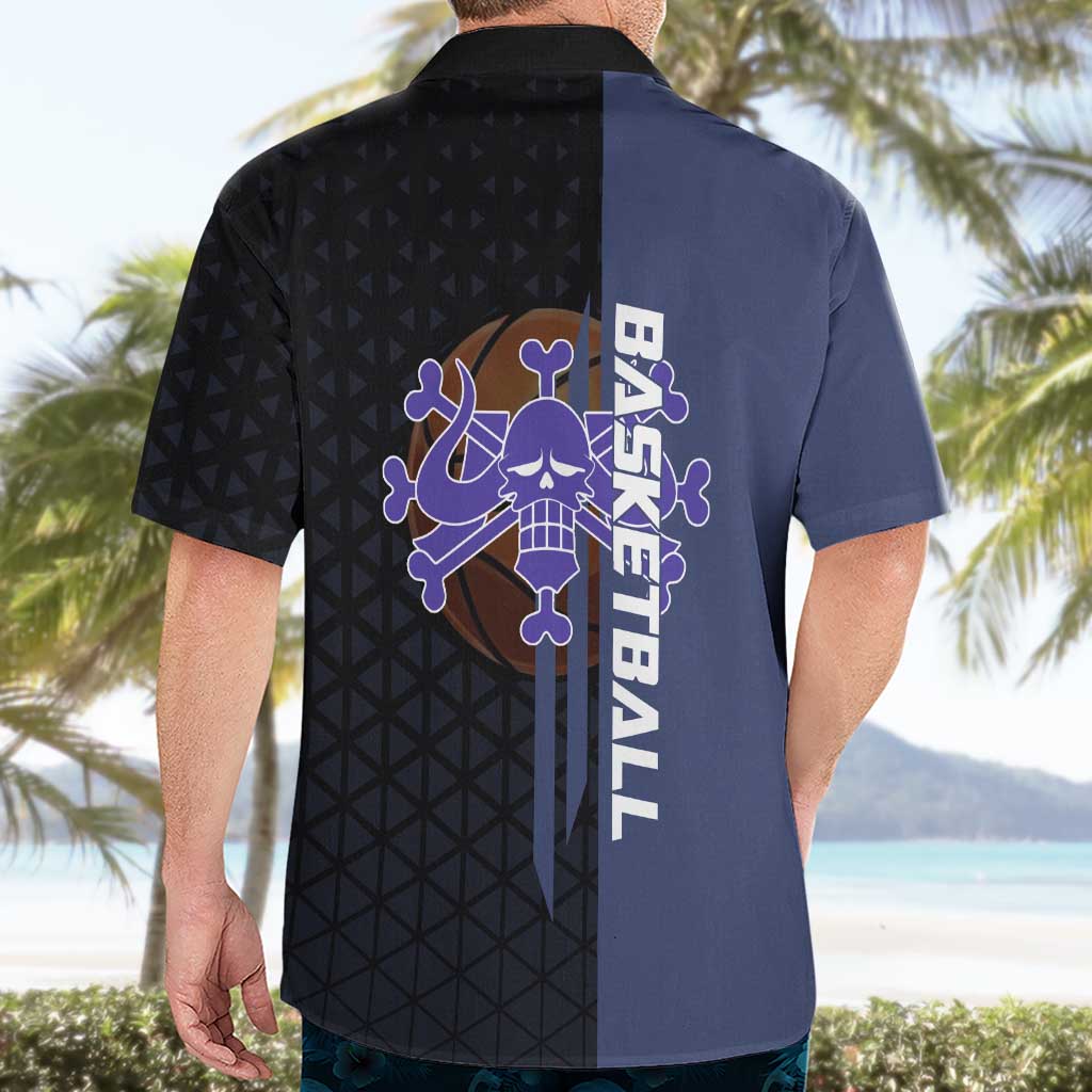 Kaido One Piece Basketball Theme Navy and Black Design Hawaiian Shirt with Dragon Skull Emblem and Power Dunk Pose - The Mazicc
