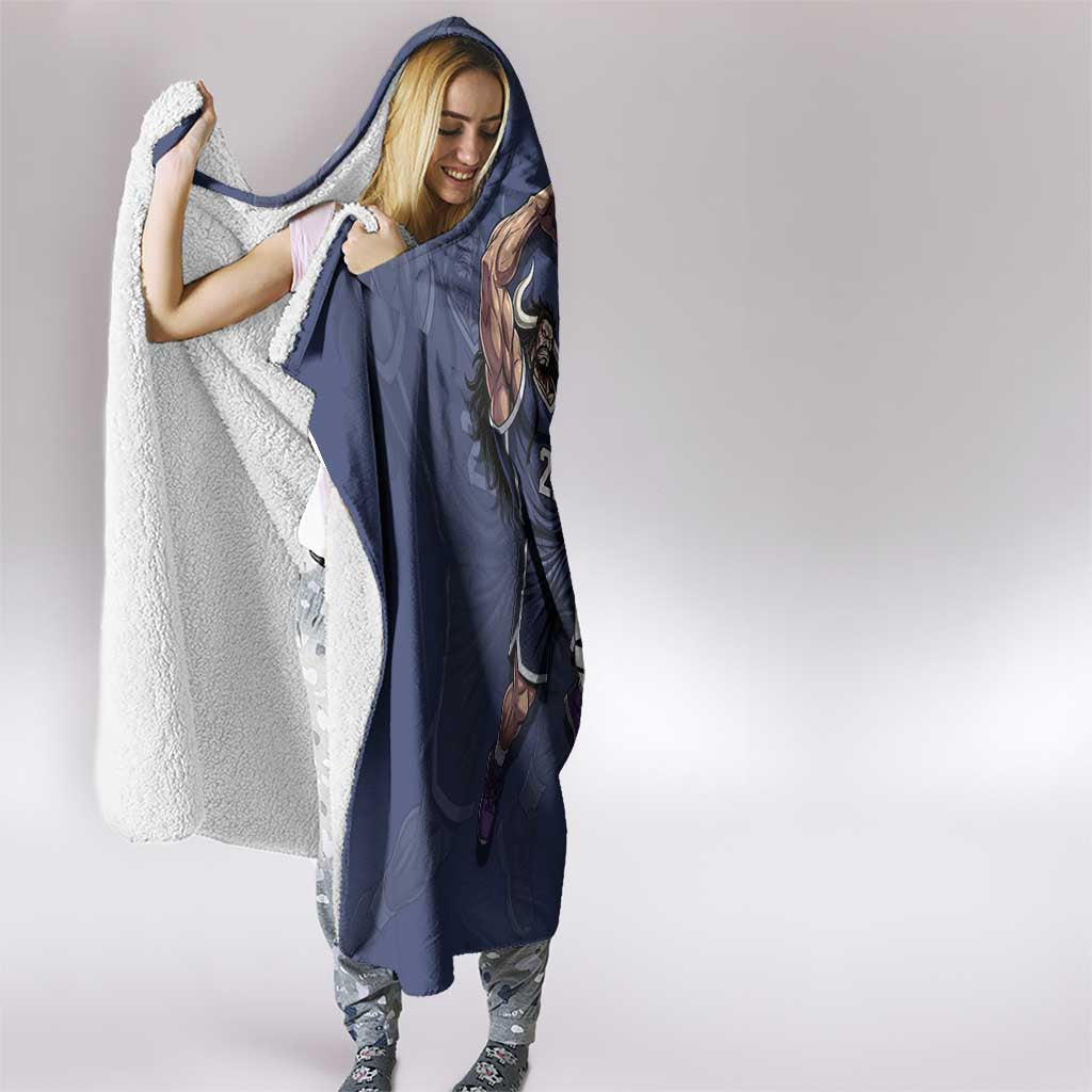 Kaido One Piece Basketball Theme Navy and Black Design Hooded Blanket with Dragon Skull Emblem and Power Dunk Pose - The Mazicc