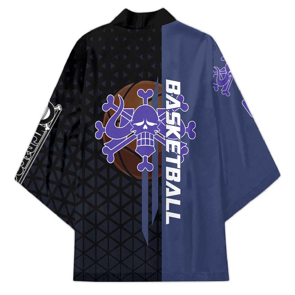 Kaido One Piece Basketball Theme Navy and Black Design Kimono with Dragon Skull Emblem and Power Dunk Pose - The Mazicc