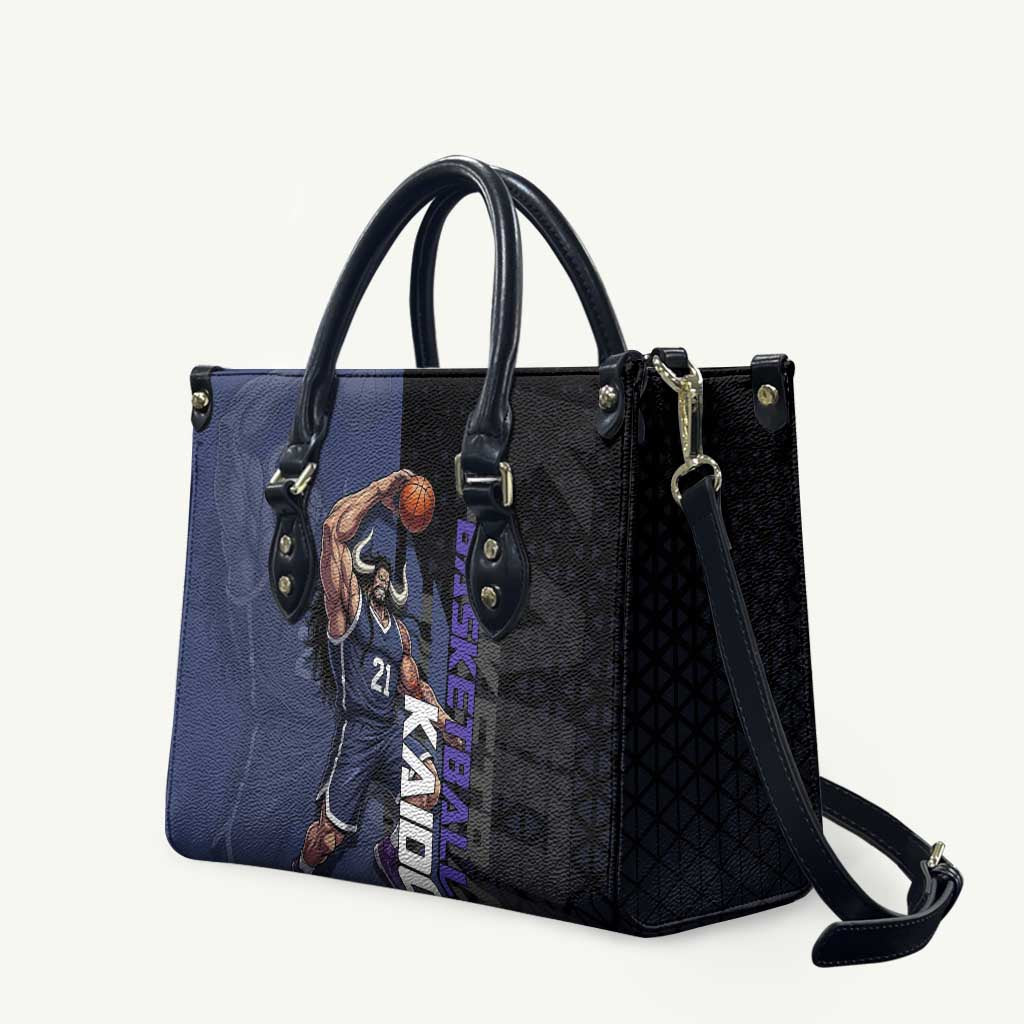 Kaido One Piece Basketball Theme Navy and Black Design Leather Bag with Dragon Skull Emblem and Power Dunk Pose - The Mazicc