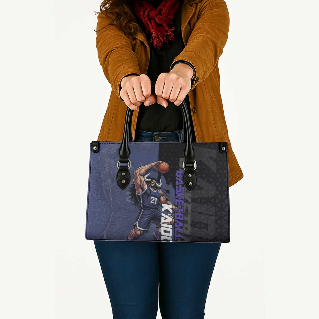 Kaido One Piece Basketball Theme Navy and Black Design Leather Bag with Dragon Skull Emblem and Power Dunk Pose - The Mazicc
