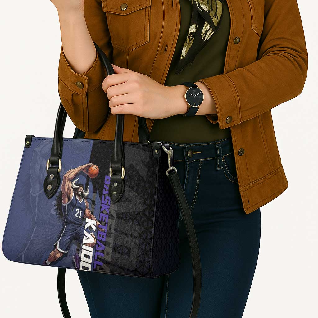 Kaido One Piece Basketball Theme Navy and Black Design Leather Bag with Dragon Skull Emblem and Power Dunk Pose - The Mazicc