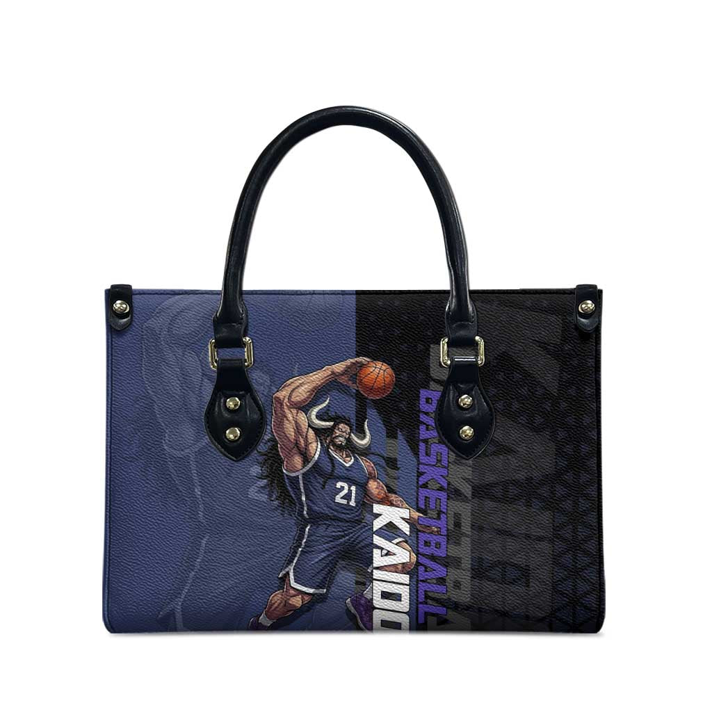 Kaido One Piece Basketball Theme Navy and Black Design Leather Bag with Dragon Skull Emblem and Power Dunk Pose - The Mazicc