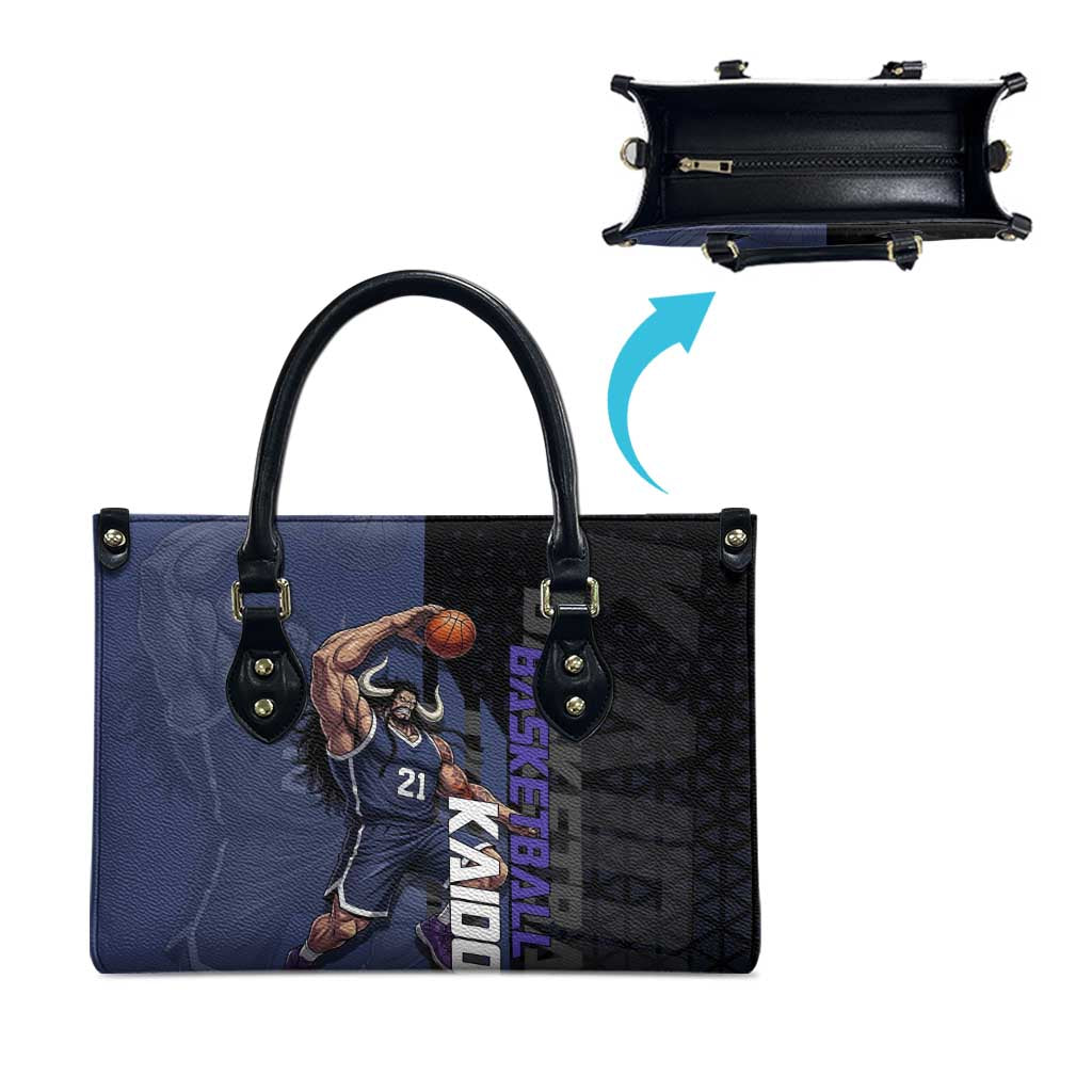 Kaido One Piece Basketball Theme Navy and Black Design Leather Bag with Dragon Skull Emblem and Power Dunk Pose - The Mazicc