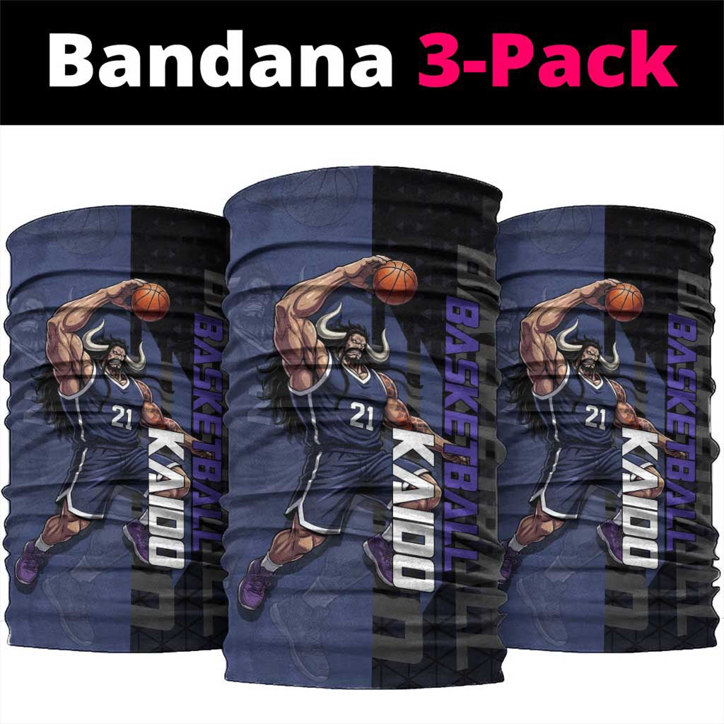 Kaido One Piece Basketball Theme Navy and Black Design Neck Gaiter with Dragon Skull Emblem and Power Dunk Pose - The Mazicc