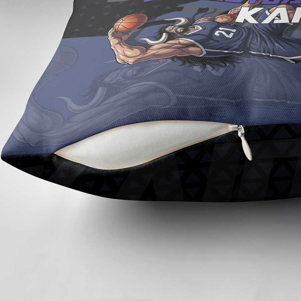 Kaido One Piece Basketball Theme Navy and Black Design Pillow Cover with Dragon Skull Emblem and Power Dunk Pose - The Mazicc