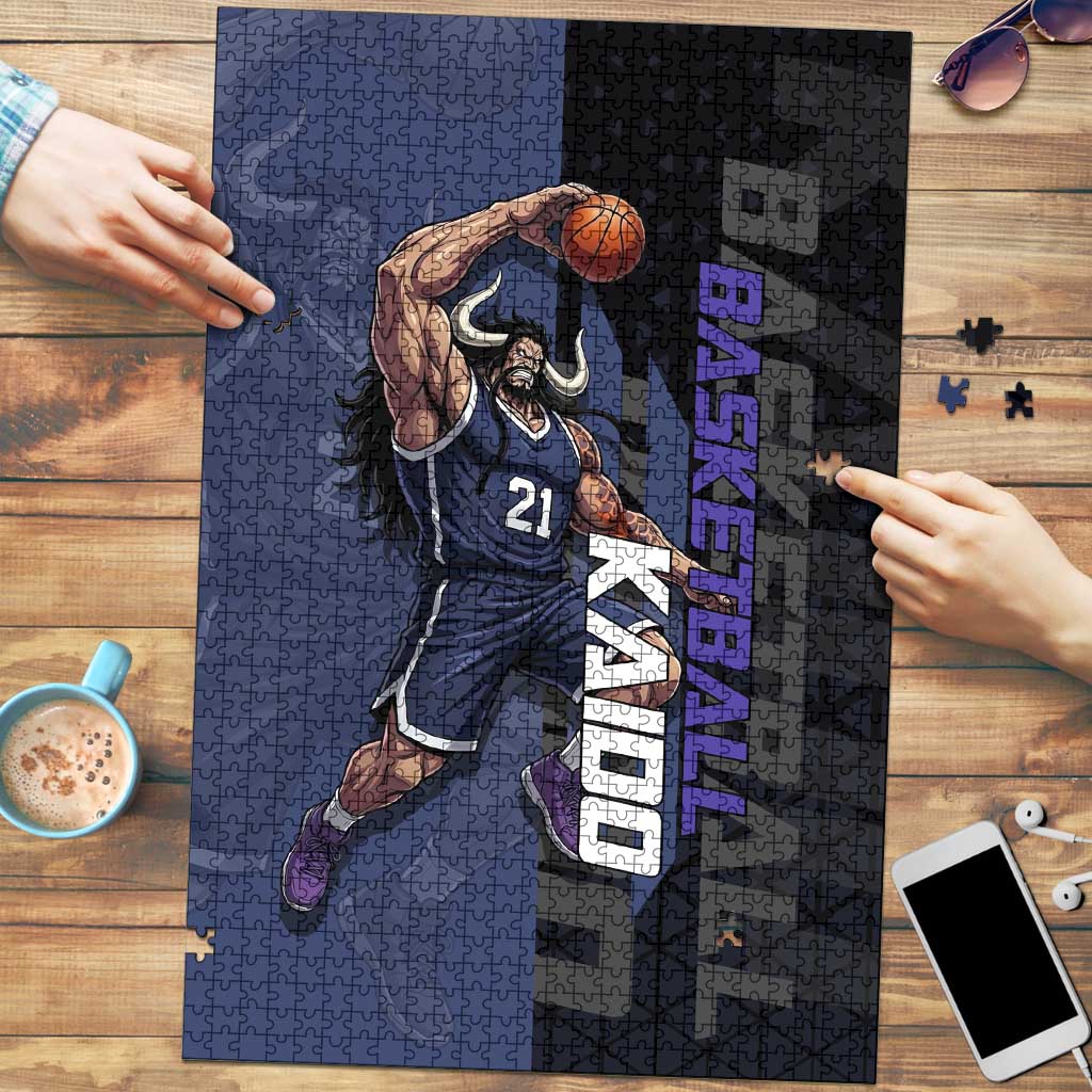 Kaido One Piece Basketball Theme Navy and Black Design Puzzle with Dragon Skull Emblem and Power Dunk Pose - The Mazicc
