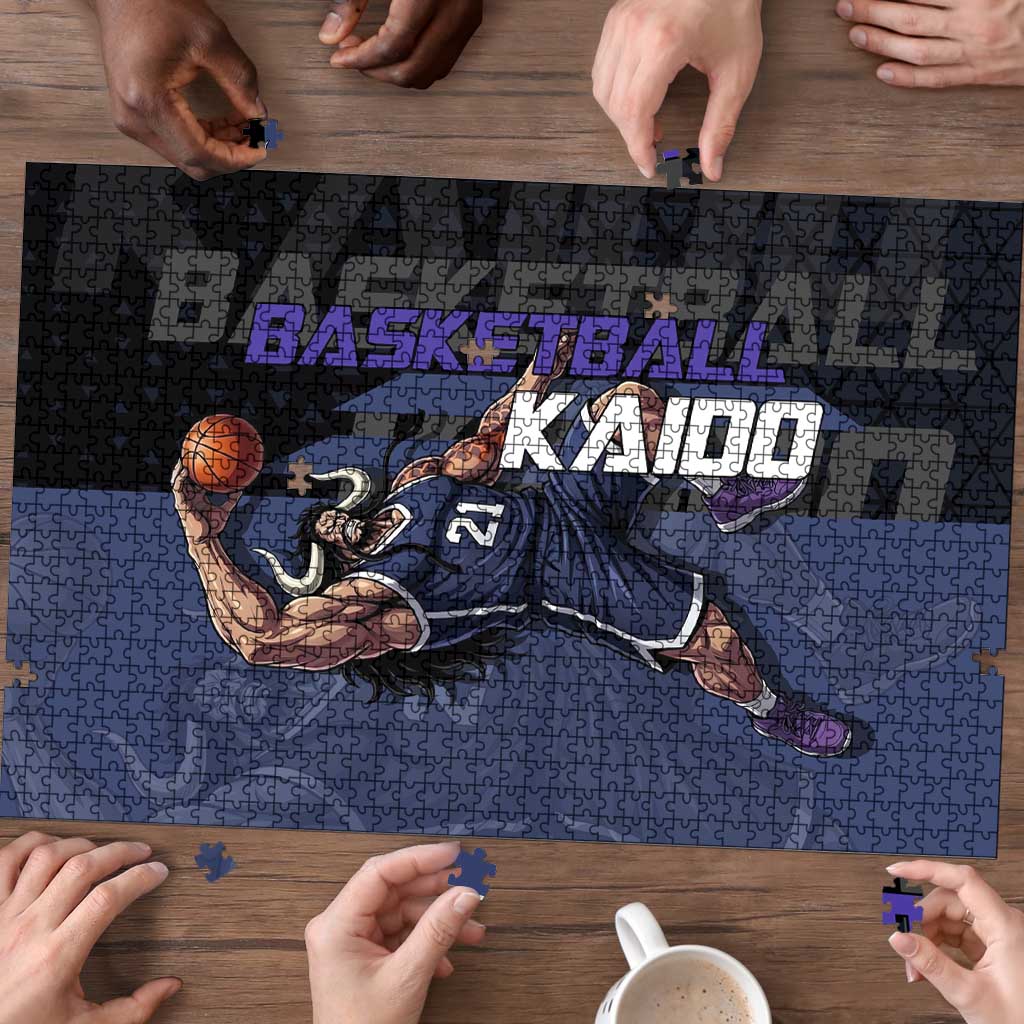 Kaido One Piece Basketball Theme Navy and Black Design Puzzle with Dragon Skull Emblem and Power Dunk Pose - The Mazicc