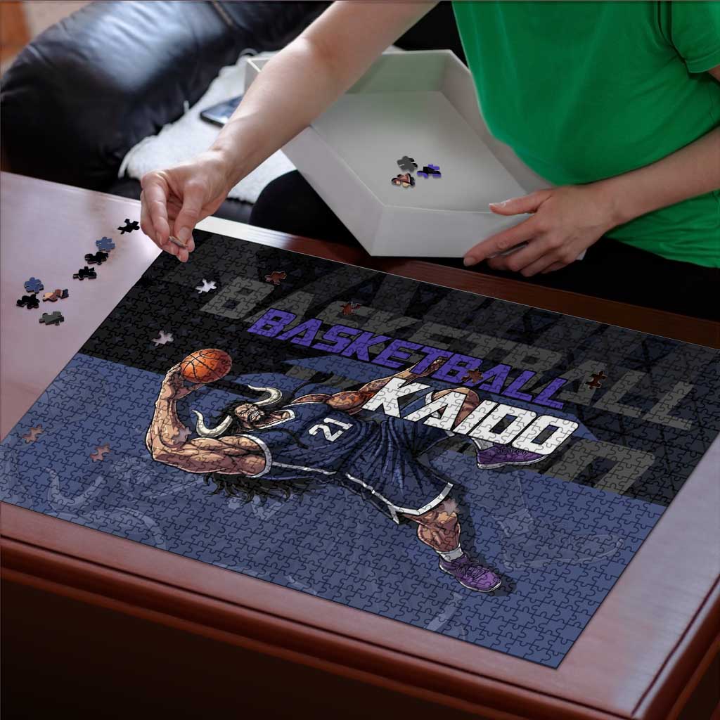 Kaido One Piece Basketball Theme Navy and Black Design Puzzle with Dragon Skull Emblem and Power Dunk Pose - The Mazicc