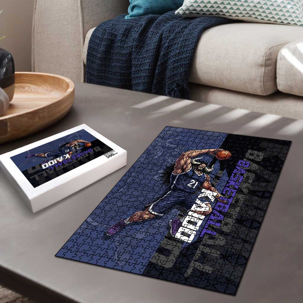 Kaido One Piece Basketball Theme Navy and Black Design Puzzle with Dragon Skull Emblem and Power Dunk Pose - The Mazicc