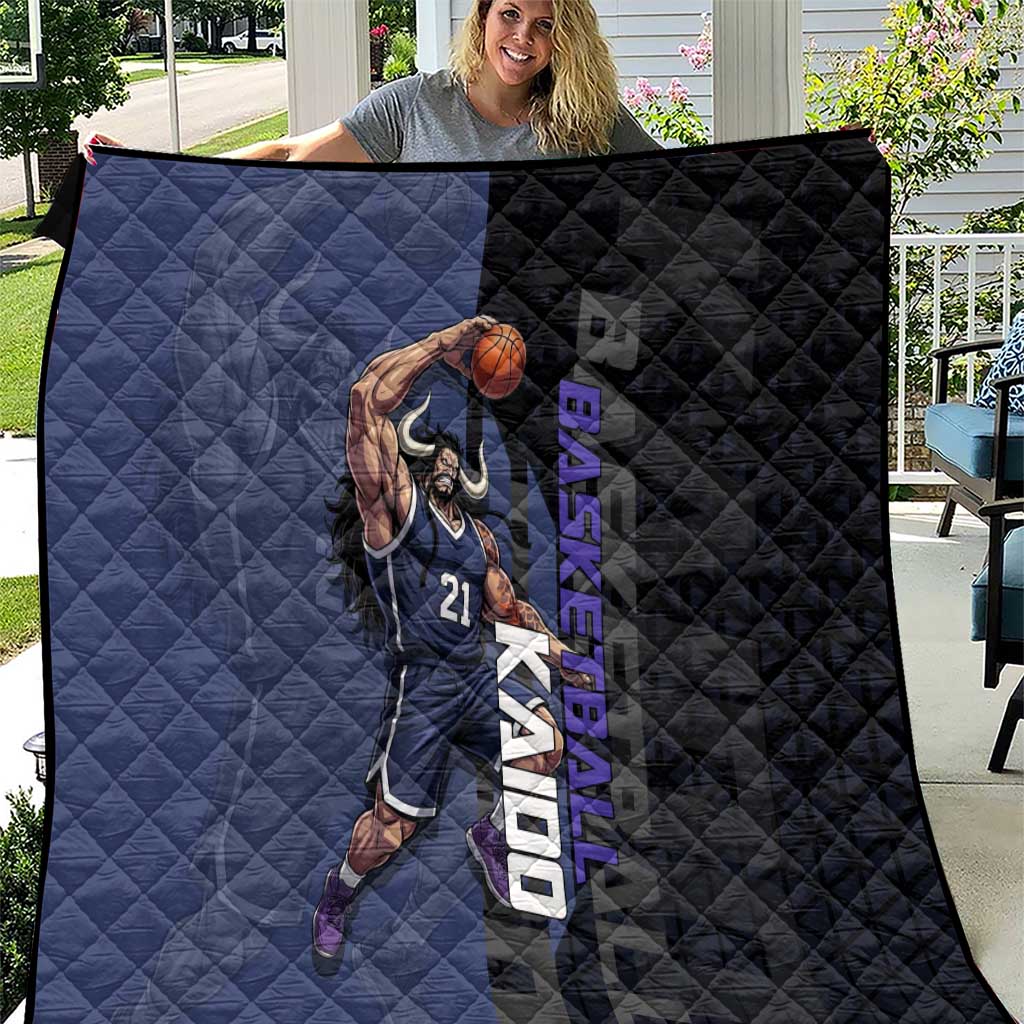 Kaido One Piece Basketball Theme Navy and Black Design Quilt with Dragon Skull Emblem and Power Dunk Pose - The Mazicc