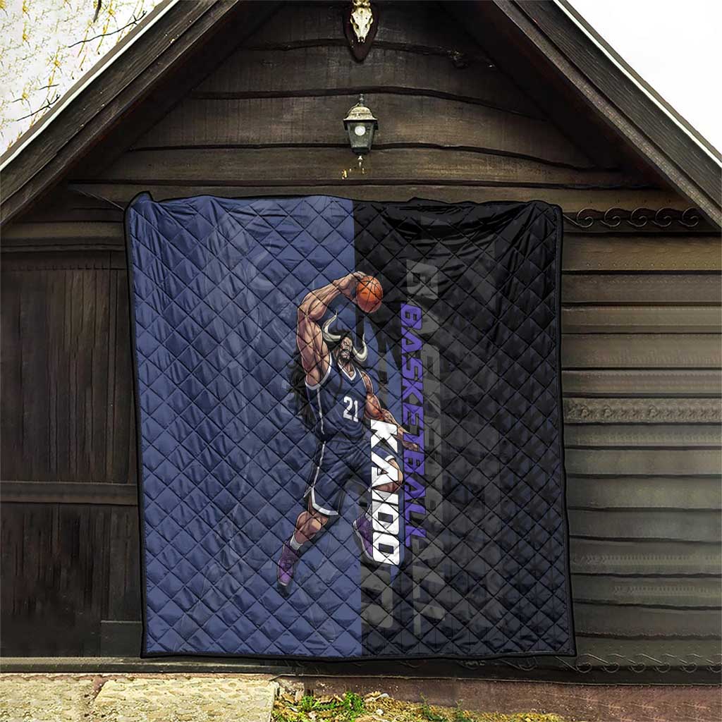 Kaido One Piece Basketball Theme Navy and Black Design Quilt with Dragon Skull Emblem and Power Dunk Pose - The Mazicc