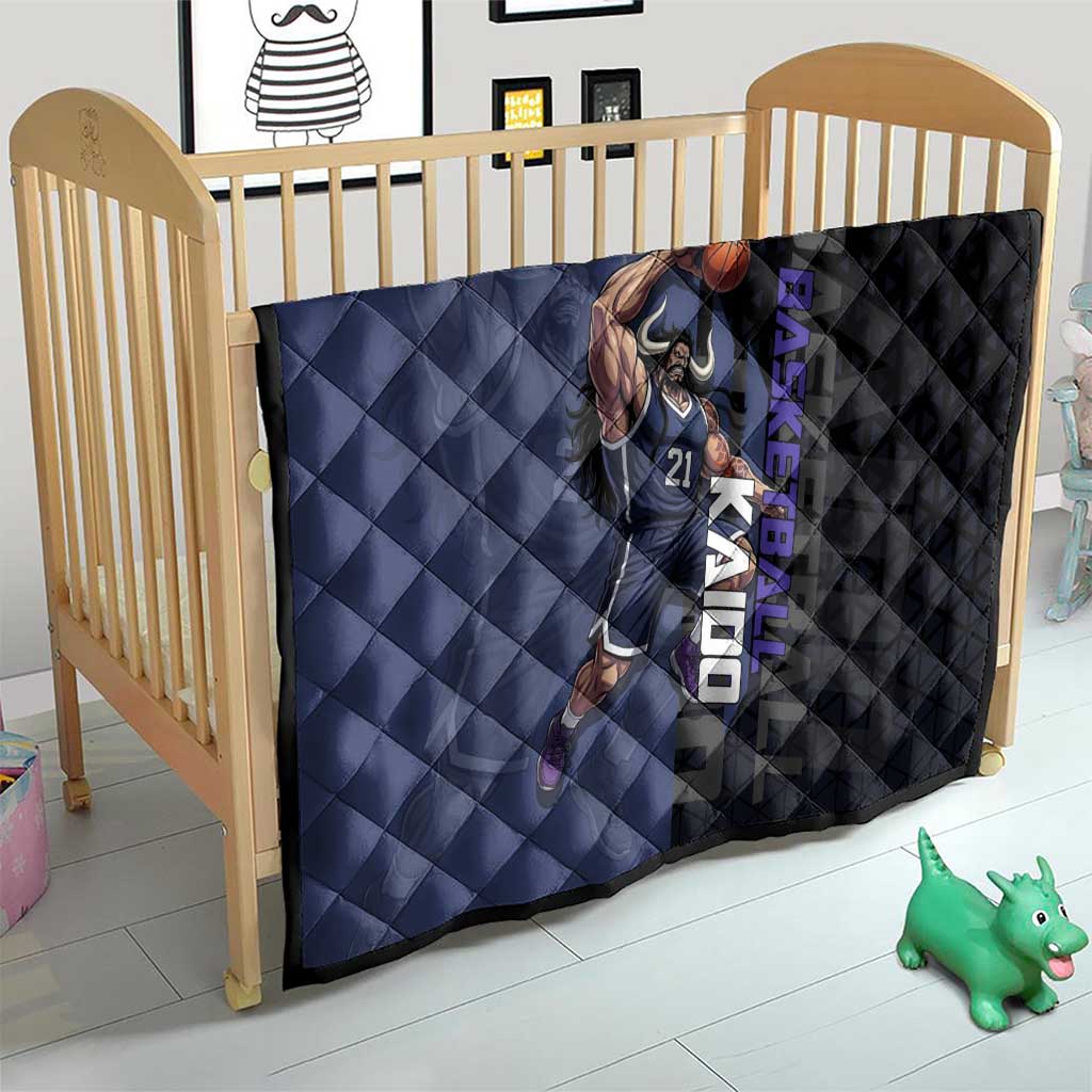 Kaido One Piece Basketball Theme Navy and Black Design Quilt with Dragon Skull Emblem and Power Dunk Pose - The Mazicc