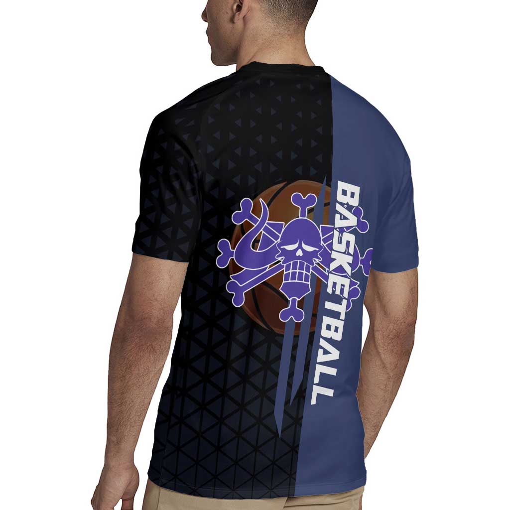 Kaido One Piece Basketball Theme Navy and Black Design Rugby Jersey with Dragon Skull Emblem and Power Dunk Pose - The Mazicc