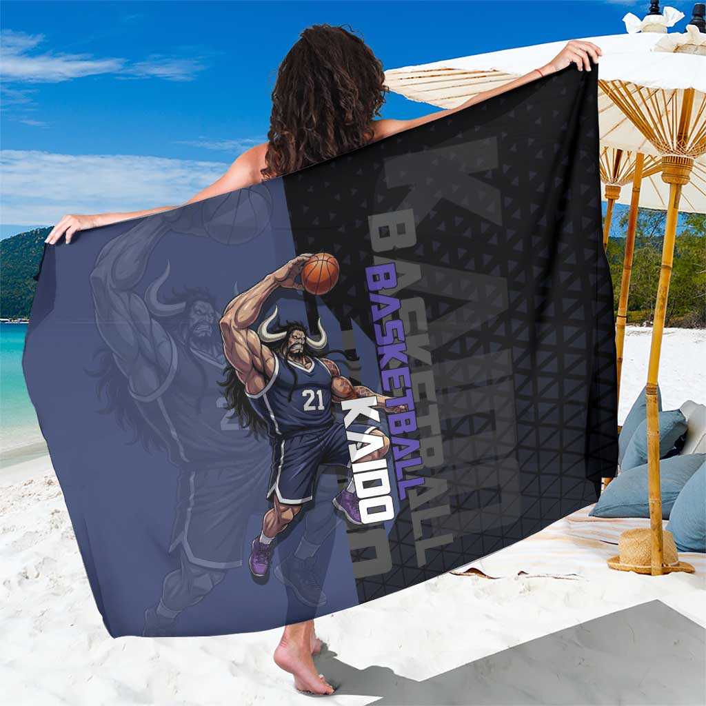 Kaido One Piece Basketball Theme Navy and Black Design Sarong with Dragon Skull Emblem and Power Dunk Pose - The Mazicc