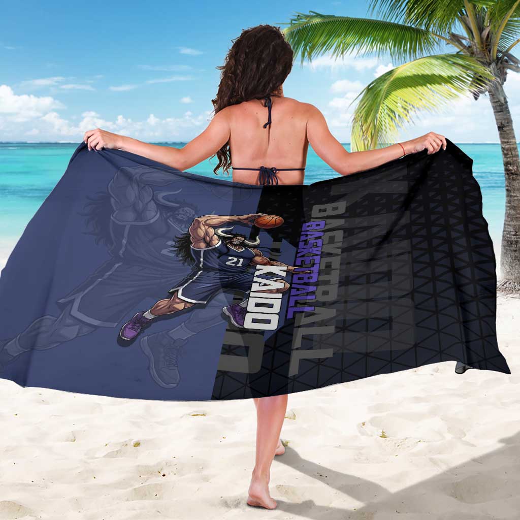 Kaido One Piece Basketball Theme Navy and Black Design Sarong with Dragon Skull Emblem and Power Dunk Pose - The Mazicc