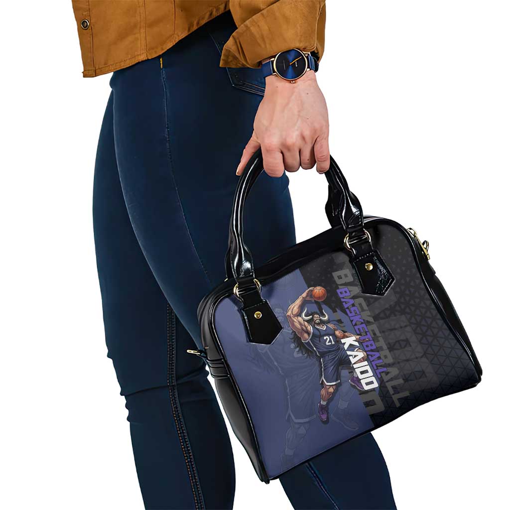 Kaido One Piece Basketball Theme Navy and Black Design Shoulder Handbag with Dragon Skull Emblem and Power Dunk Pose - The Mazicc