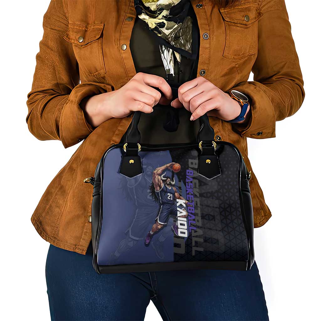 Kaido One Piece Basketball Theme Navy and Black Design Shoulder Handbag with Dragon Skull Emblem and Power Dunk Pose - The Mazicc
