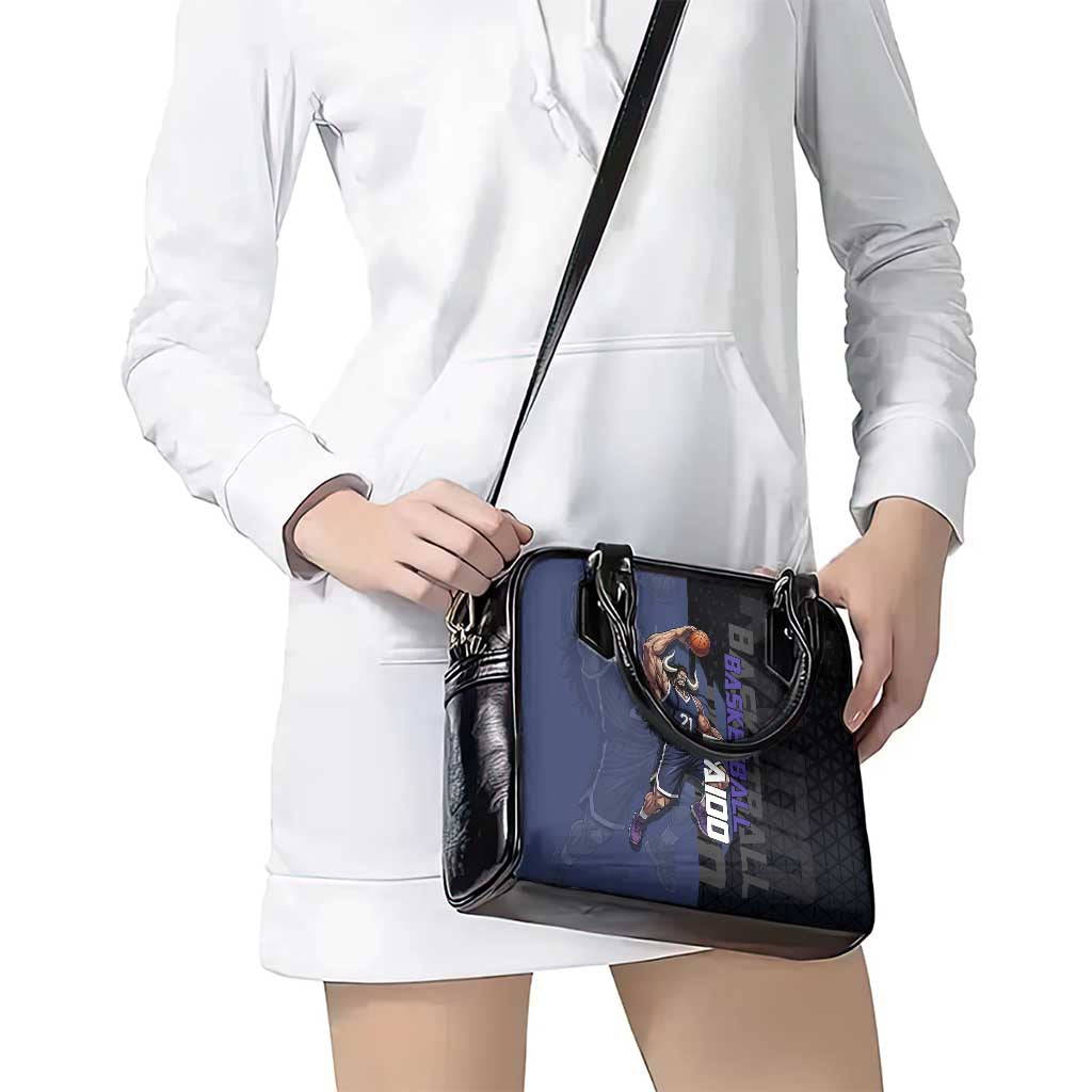 Kaido One Piece Basketball Theme Navy and Black Design Shoulder Handbag with Dragon Skull Emblem and Power Dunk Pose - The Mazicc