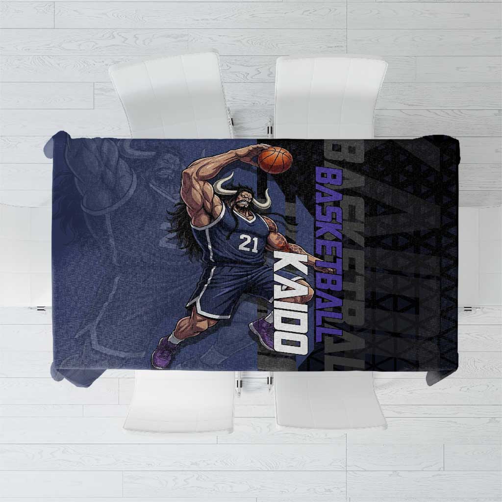 Kaido One Piece Basketball Theme Navy and Black Design Tablecloth with Dragon Skull Emblem and Power Dunk Pose - The Mazicc