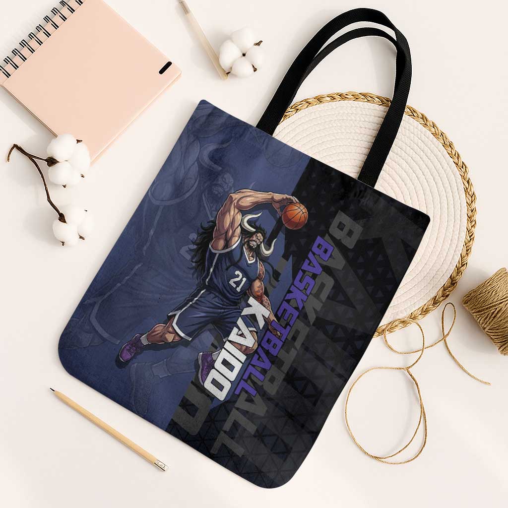 Kaido One Piece Basketball Theme Navy and Black Design Tote Bag with Dragon Skull Emblem and Power Dunk Pose - The Mazicc