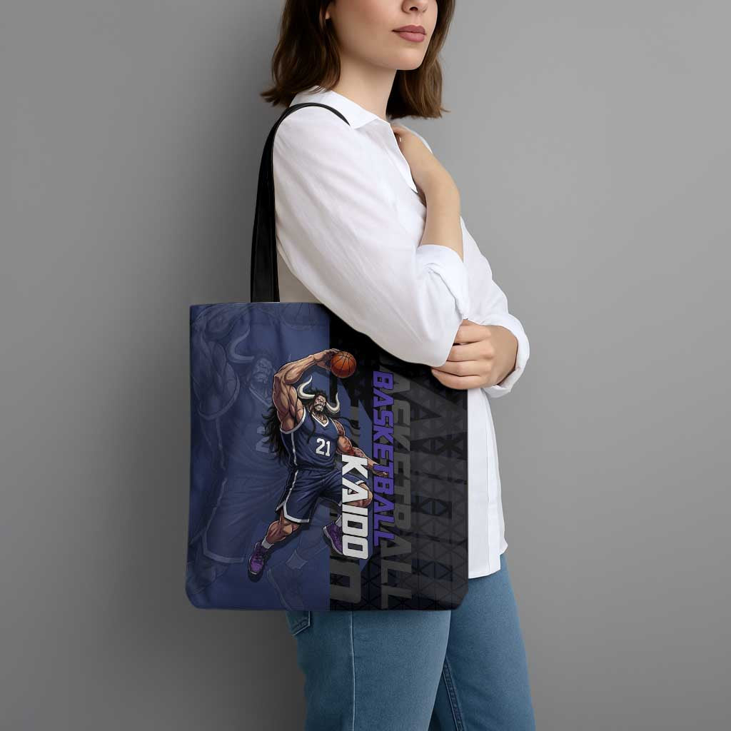 Kaido One Piece Basketball Theme Navy and Black Design Tote Bag with Dragon Skull Emblem and Power Dunk Pose - The Mazicc