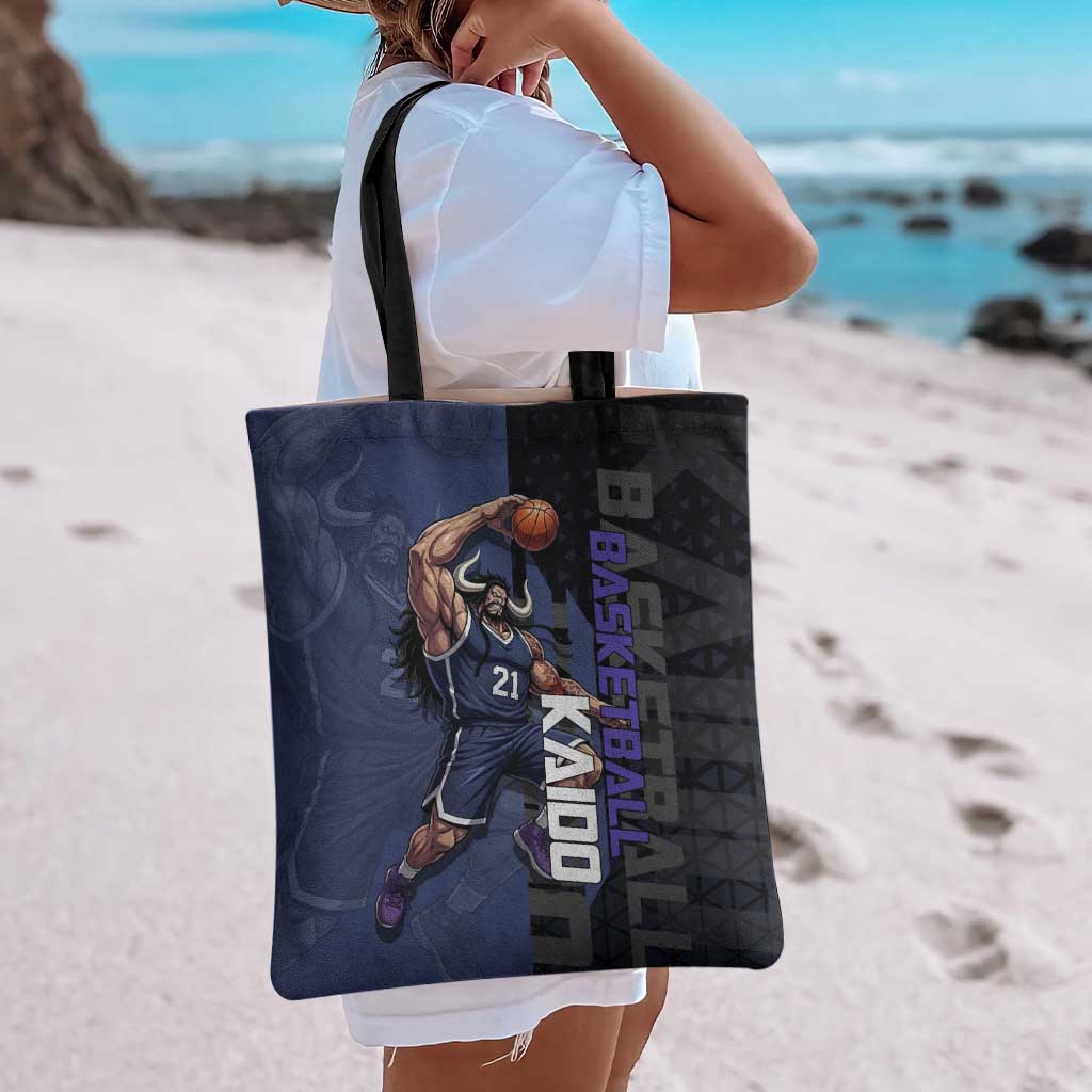Kaido One Piece Basketball Theme Navy and Black Design Tote Bag with Dragon Skull Emblem and Power Dunk Pose - The Mazicc