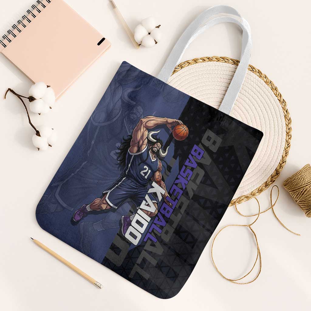 Kaido One Piece Basketball Theme Navy and Black Design Tote Bag with Dragon Skull Emblem and Power Dunk Pose - The Mazicc