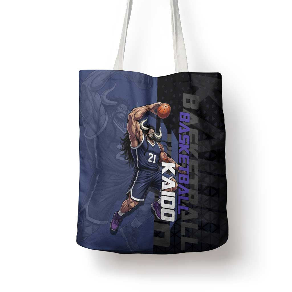 Kaido One Piece Basketball Theme Navy and Black Design Tote Bag with Dragon Skull Emblem and Power Dunk Pose - The Mazicc