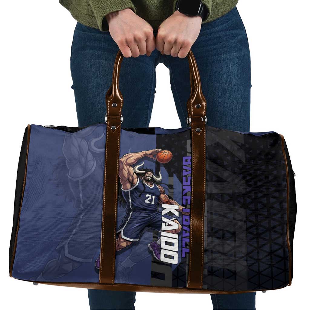 Kaido One Piece Basketball Theme Navy and Black Design Travel Bag with Dragon Skull Emblem and Power Dunk Pose - The Mazicc